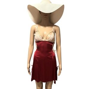 Sexy Red Satin and Lace Chemise